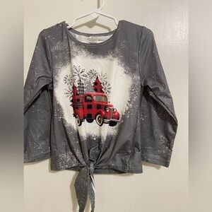 Gray Kids Christmas Shirt with Red Truck Design